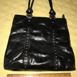 Large black leather shoulder bag